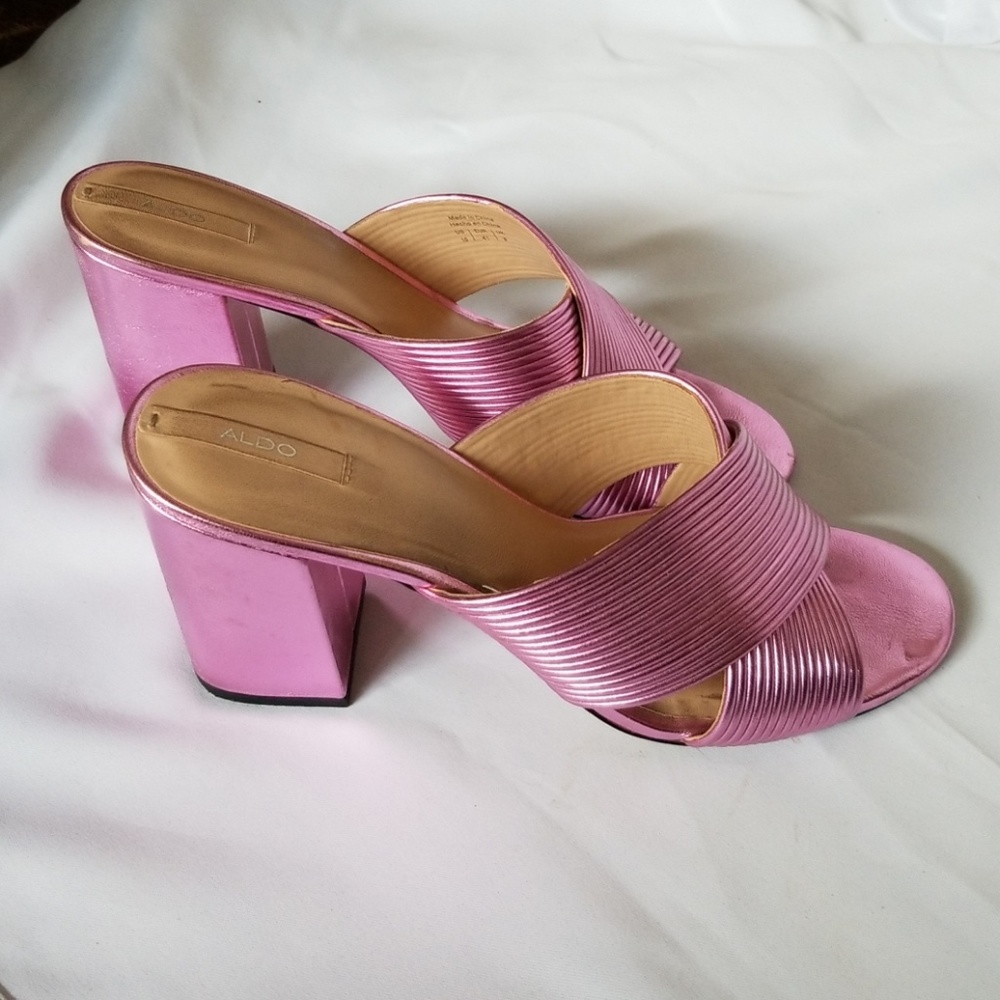 Metallic Pink Sandals w/ Block Heel
